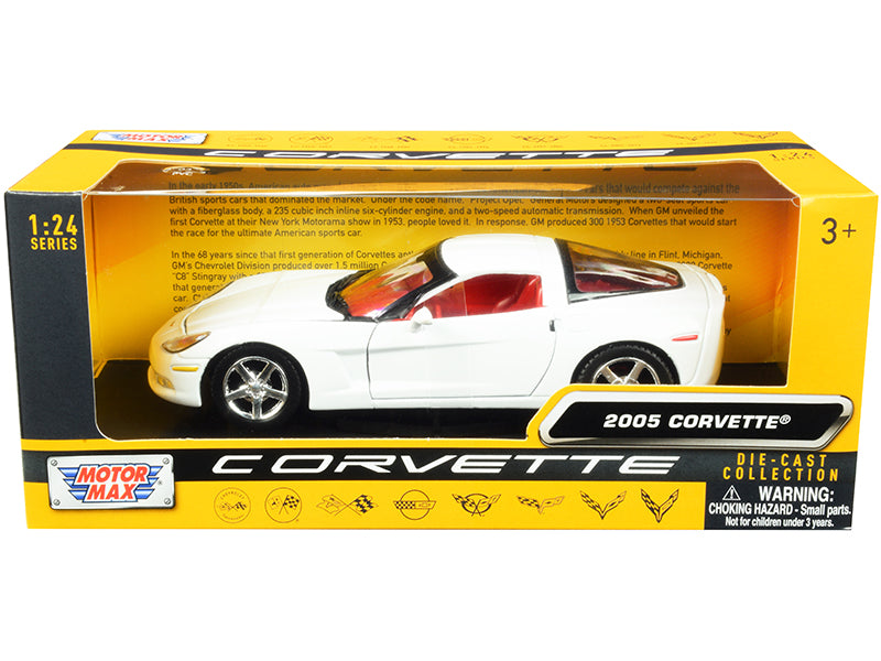2005 Chevrolet Corvette C6 White with Red Interior 'History of Corvette' Series 1/24 Diecast Model Car by Motormax