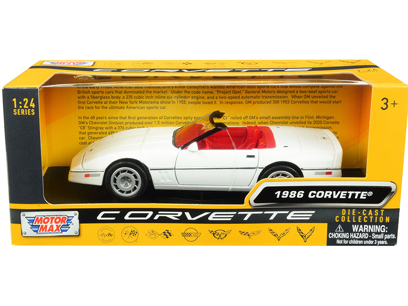 1986 Chevrolet Corvette C4 Convertible White with Red Interior 'History of Corvette' Series 1/24 Diecast Model Car by Motormax