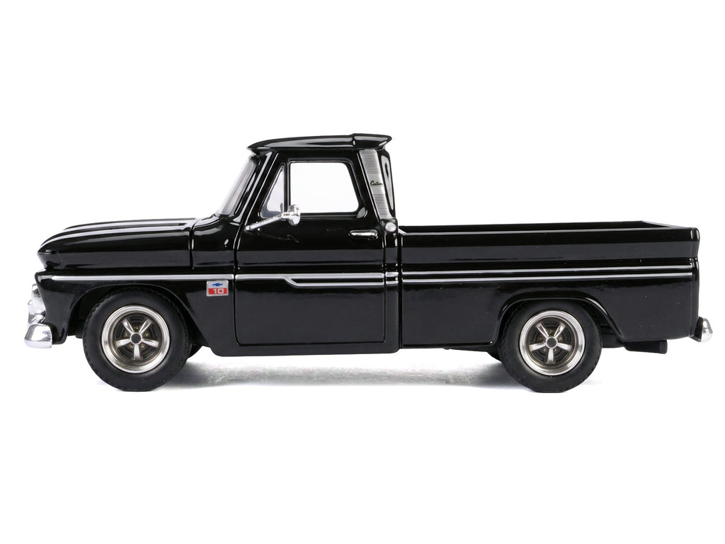 1966 Chevrolet C10 Fleetside Pickup Truck Black 'Maxx Design' 'Timeless Legends' Series 1/24 Diecast Model Car by Motormax