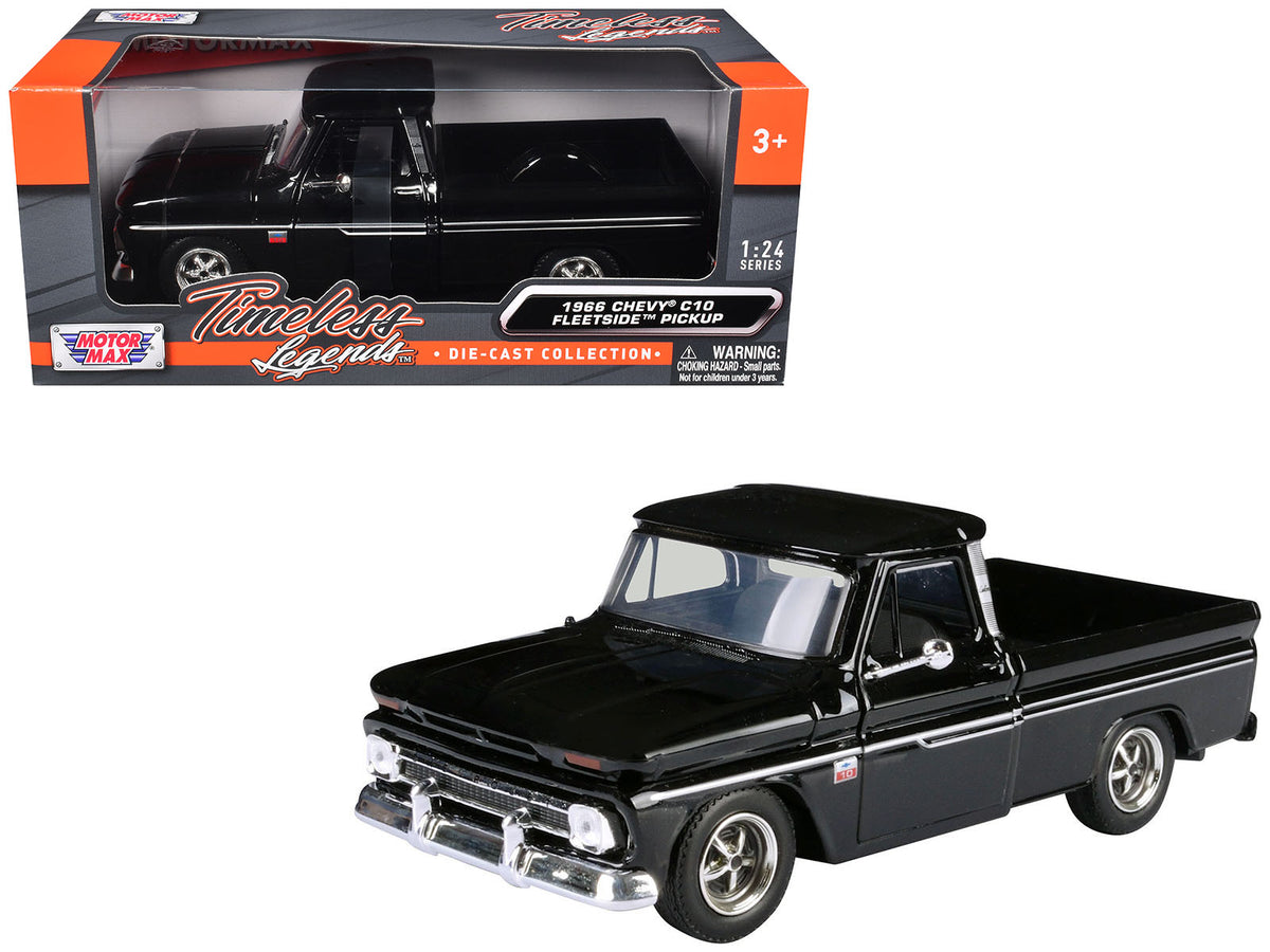 1966 Chevrolet C10 Fleetside Pickup Truck Black 'Maxx Design' 'Timeless Legends' Series 1/24 Diecast Model Car by Motormax