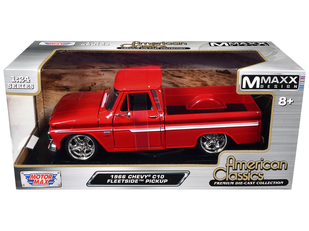 1966 Chevrolet C10 Fleetside Pickup Truck Red 'Maxx Design' 'American Classics' Series 1/24 Diecast Model Car by Motormax
