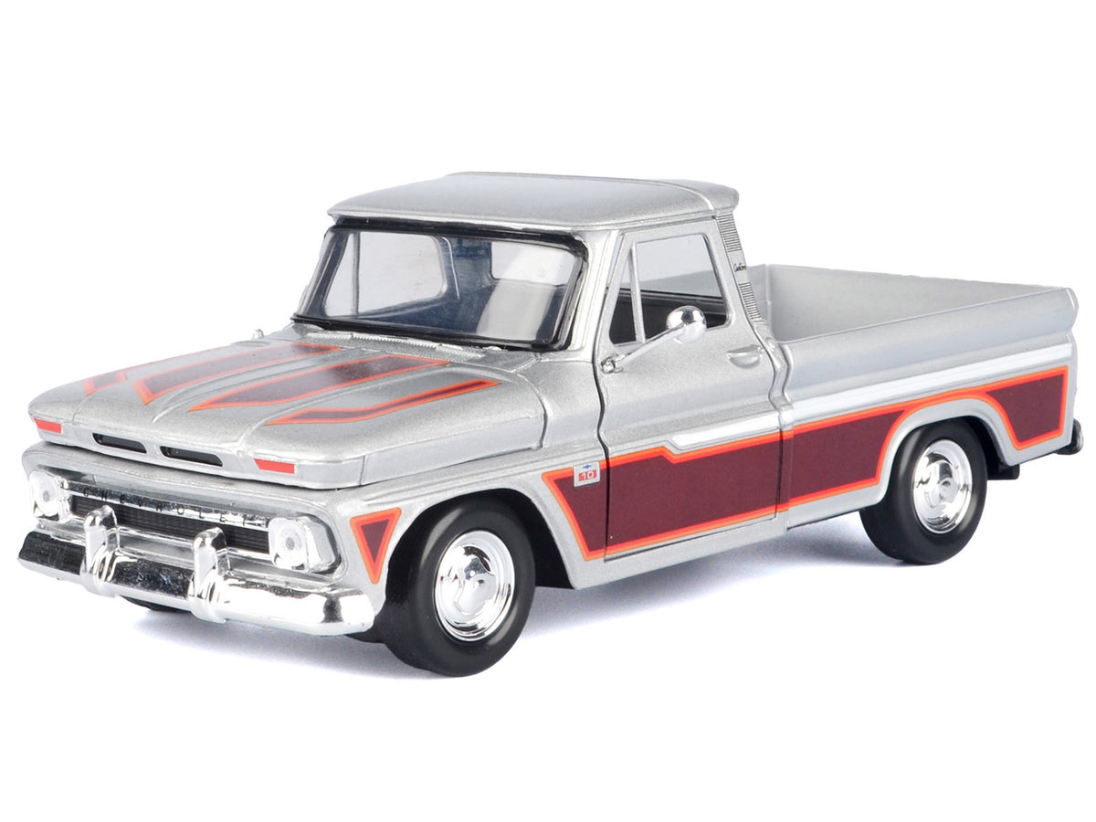 1966 Chevrolet C10 Fleetside Pickup Truck Silver Metallic with Brown Sides 'American Classics' Series 1/24 Diecast Model Car by Motormax