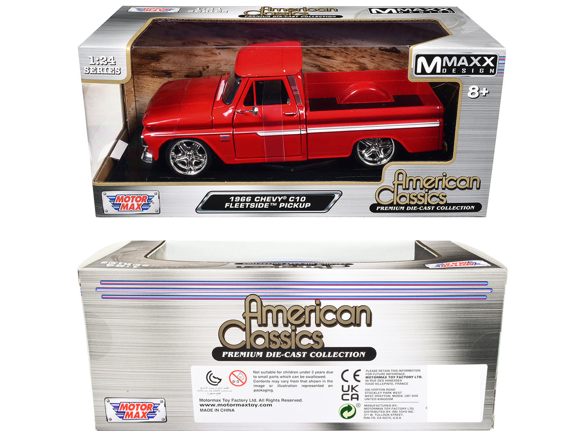 1966 Chevrolet C10 Fleetside Pickup Truck Red 'Maxx Design' 'American Classics' Series 1/24 Diecast Model Car by Motormax