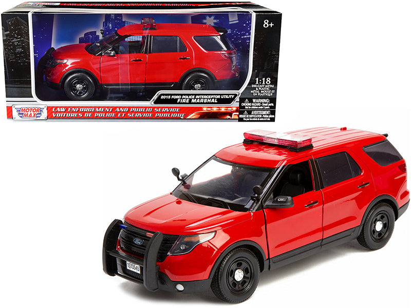 2015 Ford Police Interceptor Utility 'Fire Marshal' Plain Red 1/18 Diecast Model Car by Motormax