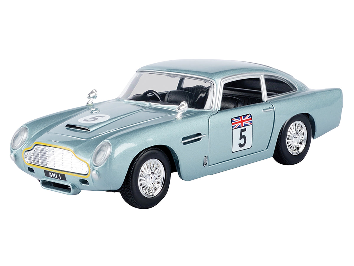 Aston Martin DB5 RHD (Right Hand Drive) #5 Light Blue Metallic 'GT Racing' Series 1/24 Diecast Model Car by Motormax
