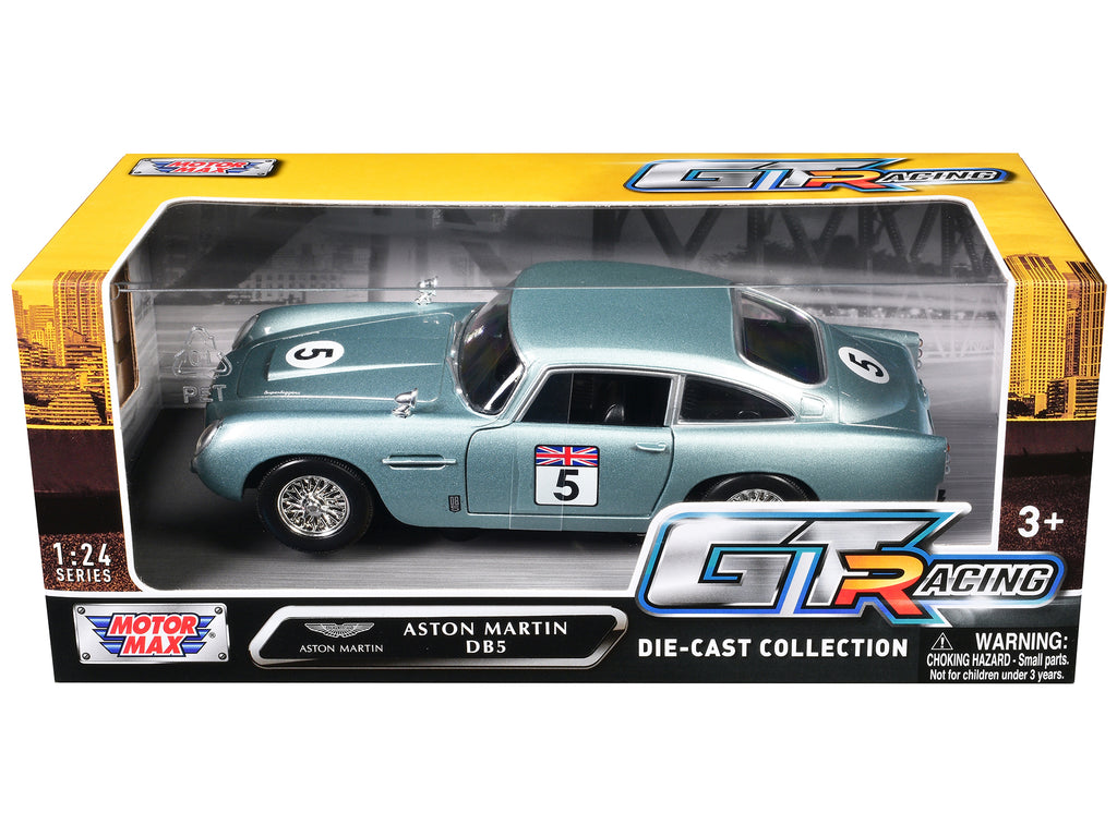 Aston Martin DB5 RHD (Right Hand Drive) #5 Light Blue Metallic 'GT Racing' Series 1/24 Diecast Model Car by Motormax