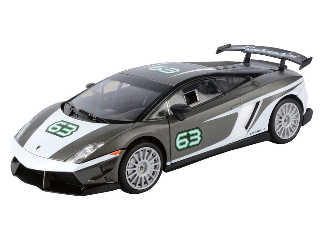 Lamborghini Gallardo LP 560-4 Super Trofeo #63 Gray Metallic and White 'GT Racing' Series 1/24 Diecast Model Car by Motormax
