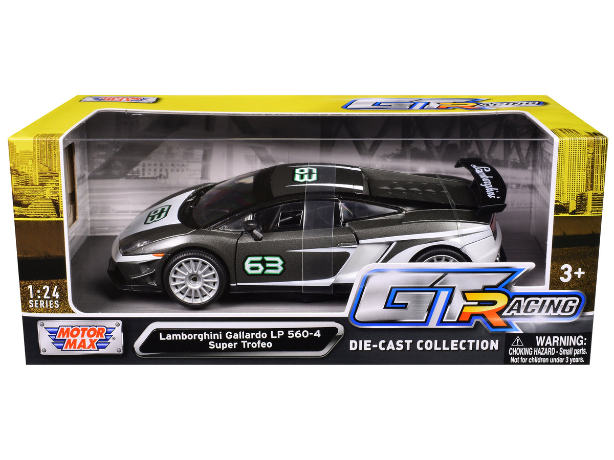 Lamborghini Gallardo LP 560-4 Super Trofeo #63 Gray Metallic and White 'GT Racing' Series 1/24 Diecast Model Car by Motormax