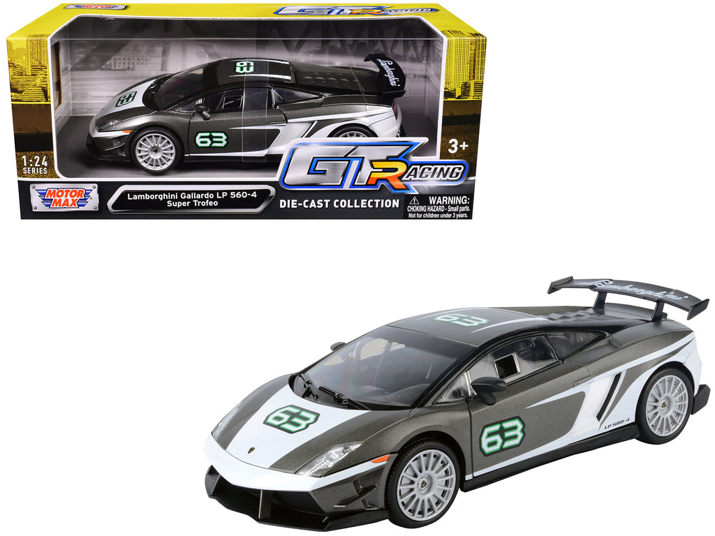 Lamborghini Gallardo LP 560-4 Super Trofeo #63 Gray Metallic and White 'GT Racing' Series 1/24 Diecast Model Car by Motormax