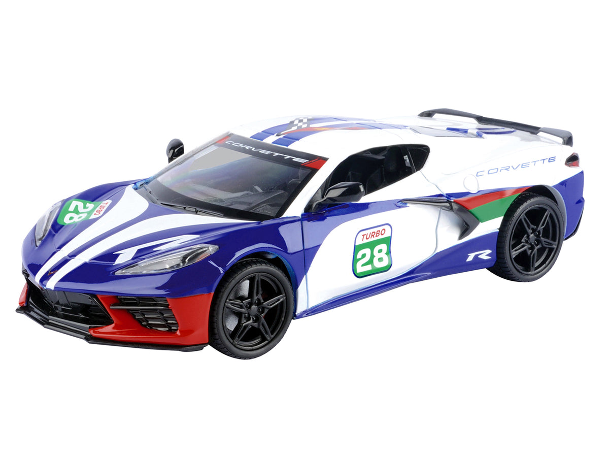 2020 Chevrolet Corvette #28 White with Blue Graphics 'GT Racing' Series 1/24 Diecast Model Car by Motormax