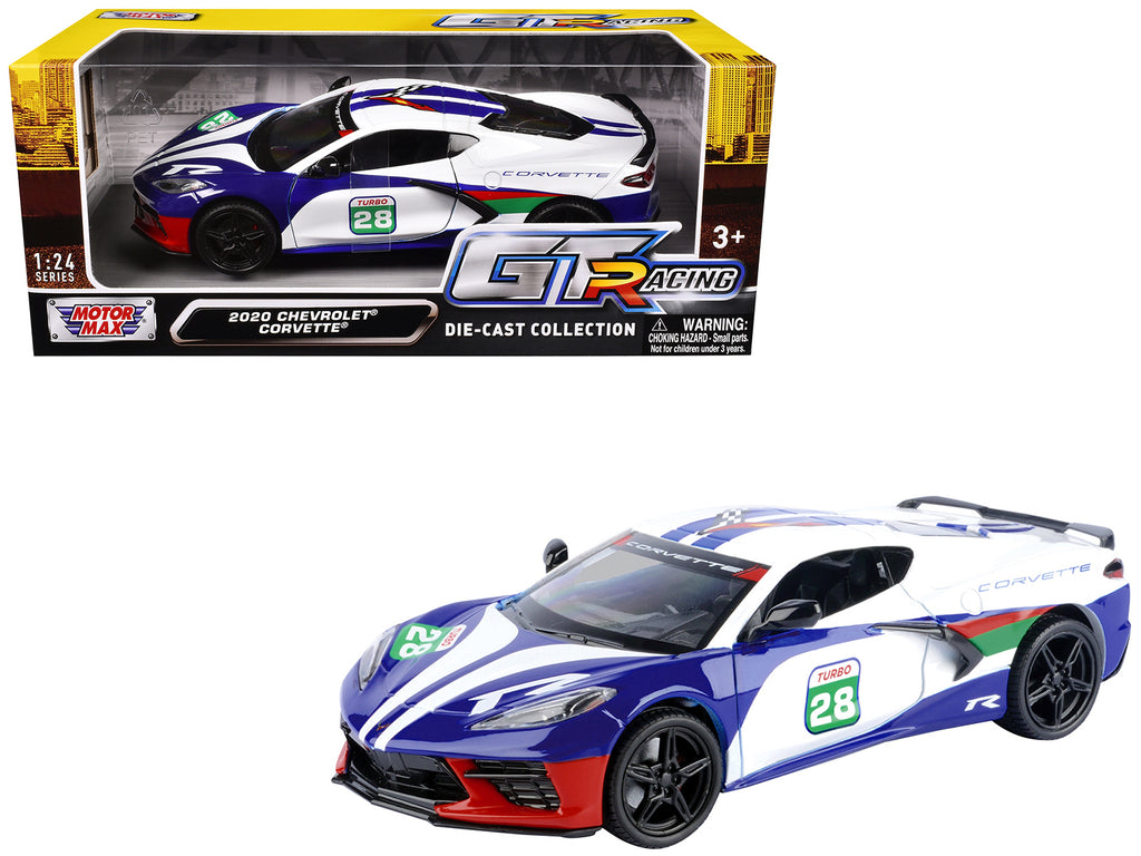 2020 Chevrolet Corvette #28 White with Blue Graphics 'GT Racing' Series 1/24 Diecast Model Car by Motormax