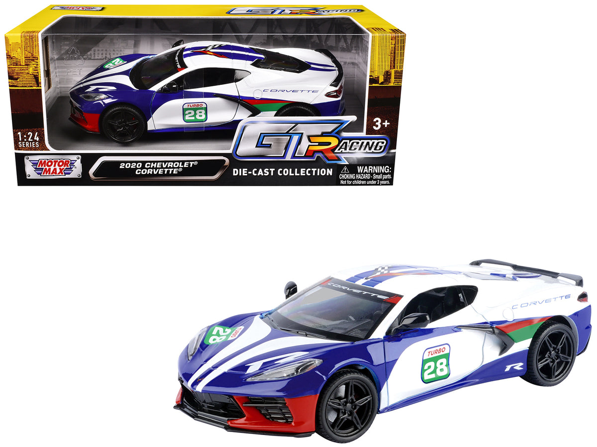2020 Chevrolet Corvette #28 White with Blue Graphics 'GT Racing' Series 1/24 Diecast Model Car by Motormax