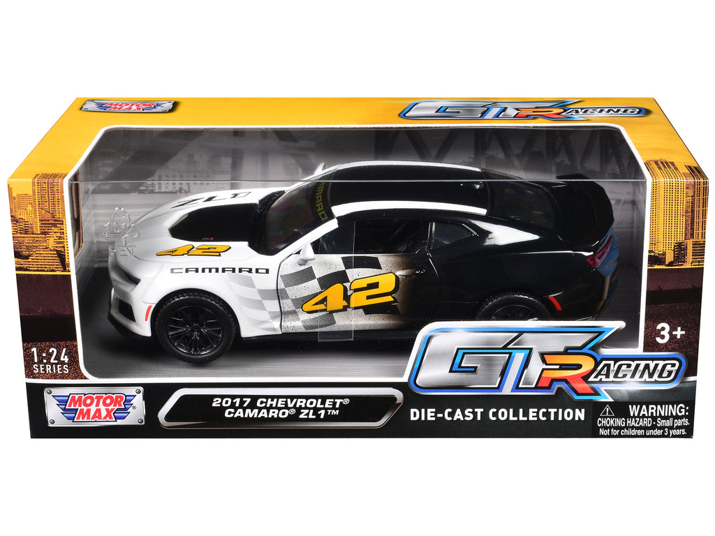 2017 Chevrolet Camaro ZL1 #42 Black and White 'GT Racing' Series 1/24 Diecast Model Car by Motormax