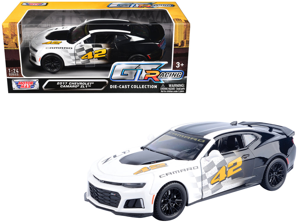 2017 Chevrolet Camaro ZL1 #42 Black and White 'GT Racing' Series 1/24 Diecast Model Car by Motormax
