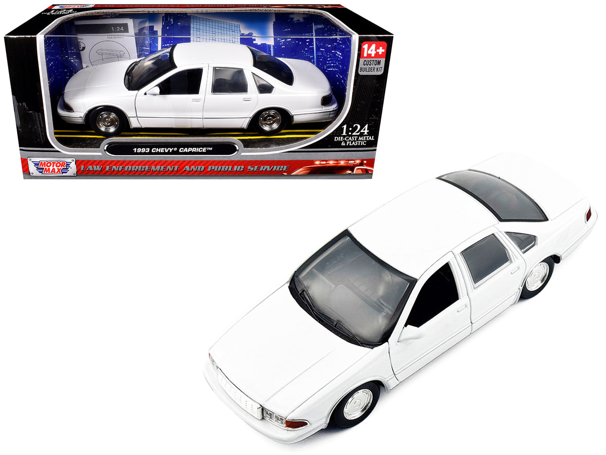 1993 Chevrolet Caprice Police Car Unmarked White 'Custom Builder's Kit' Series 1/24 Diecast Model Car by Motormax