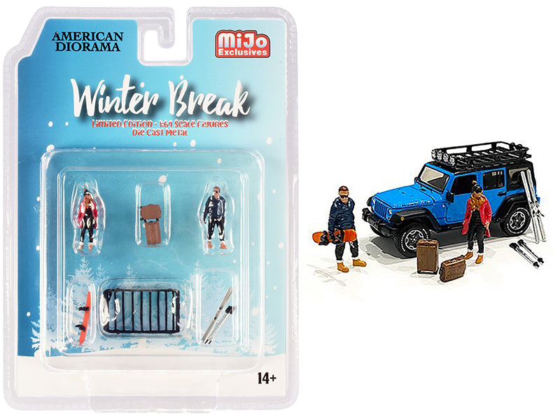 'Winter Break' Diecast Set of 6 pieces (2 Figurines and 4 Accessories) for 1/64 Scale Models by American Diorama