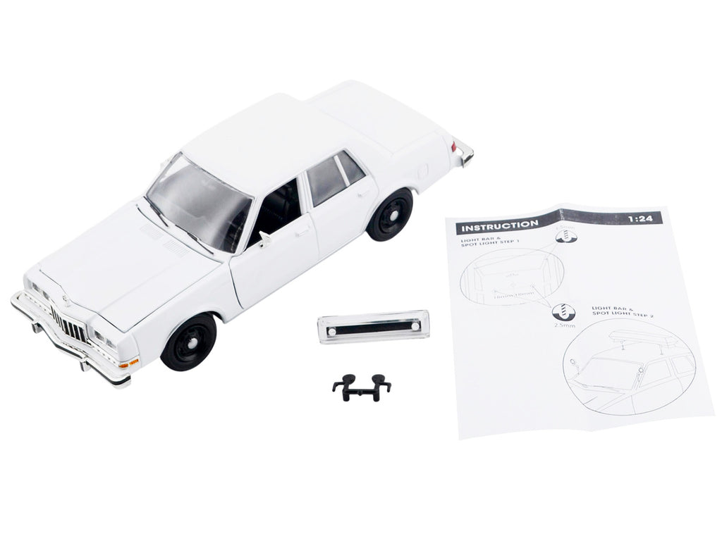 1986 Dodge Diplomat Police Car Unmarked White 'Custom Builder's Kit' Series 1/24 Diecast Model Car by Motormax
