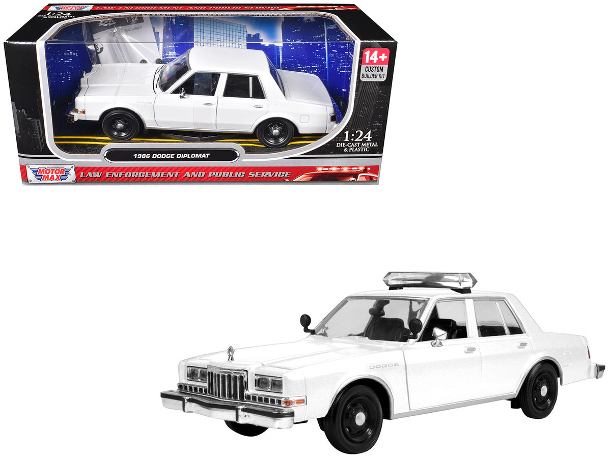 1986 Dodge Diplomat Police Car Unmarked White 'Custom Builder's Kit' Series 1/24 Diecast Model Car by Motormax