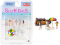 'Beach Girls' 5 piece Diecast Set (3 Figurines 1 Beach Chaise and 1 Beach Umbrella) for 1/64 Scale Models by American Diorama