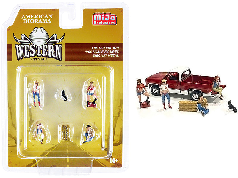 'Western Style' 6 piece Diecast Set (4 Figurines and 2 Accessories) for 1/64 Scale Models by American Diorama