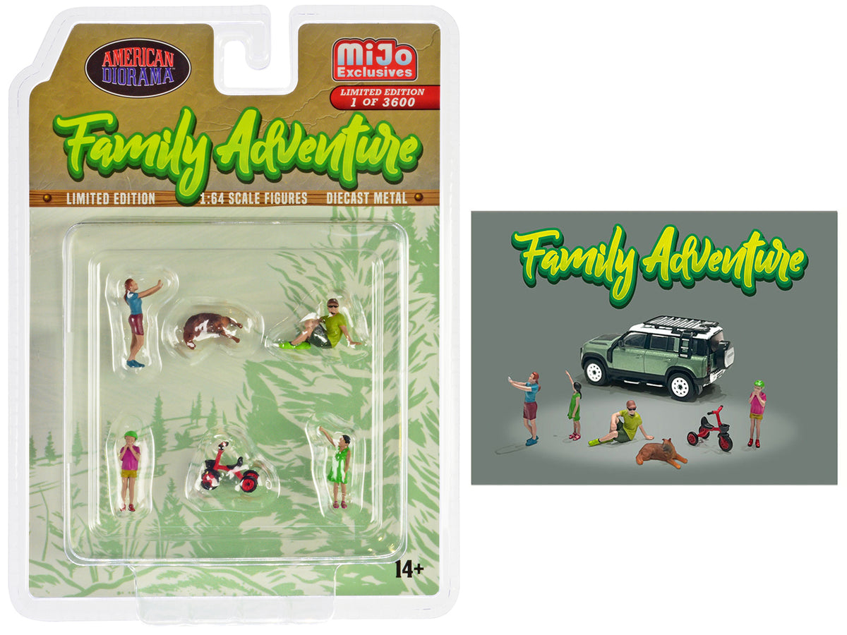 'Family Adventure' 6 piece Diecast Figure Set (4 Figures 1 Dog 1 Tricycle) Limited Edition to 3600 pieces Worldwide 1/64 Scale Models by American Diorama