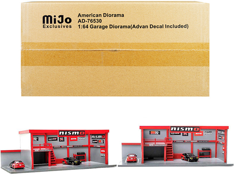 'Garage Diorama Advan' Diorama with Decals for 1/64 Scale Models by American Diorama