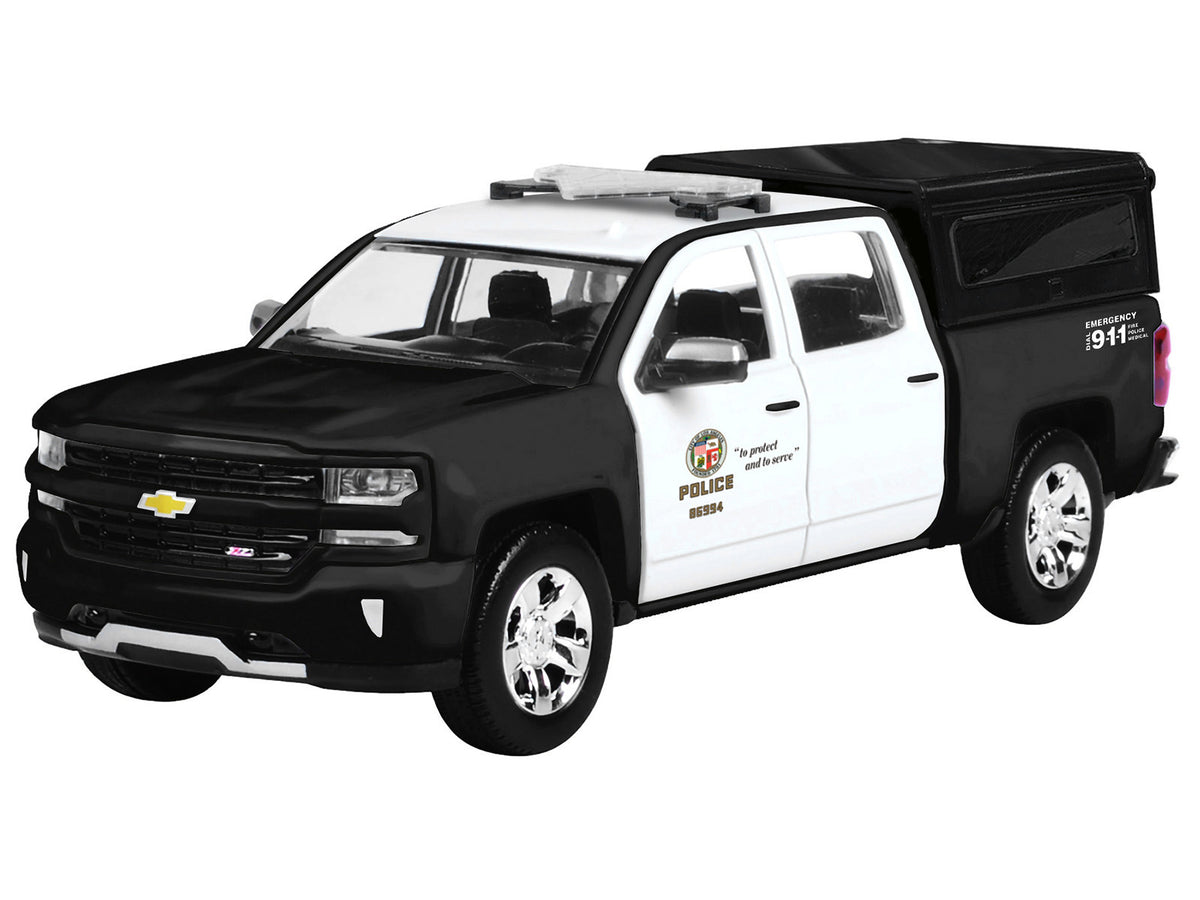 2017 Chevrolet Silverado 1500 LT Z71 Crew Cab Pickup Truck 'Los Angeles Police Department' Black and White 'Law Enforcement and Public Service' Series 1/24-1/27 Diecast Model Car by Motormax