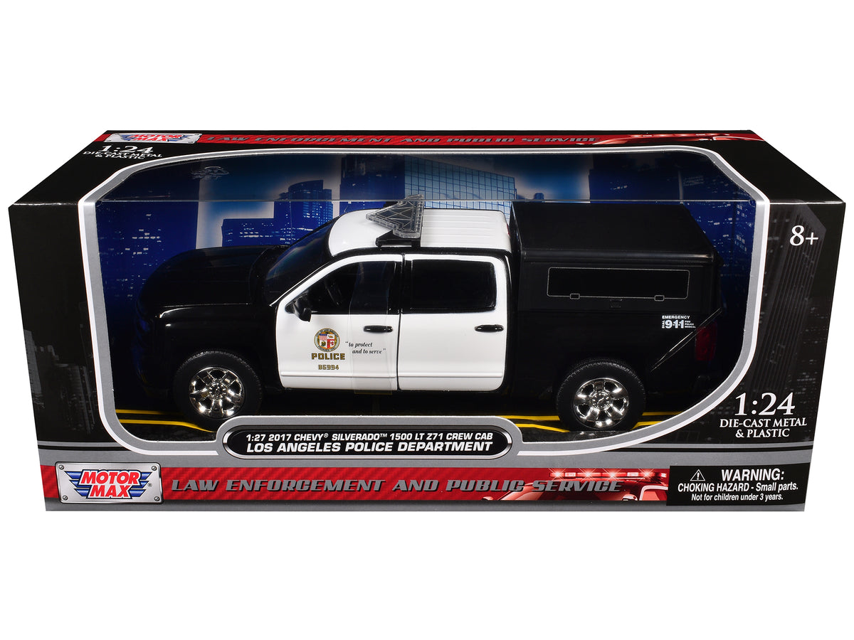 2017 Chevrolet Silverado 1500 LT Z71 Crew Cab Pickup Truck 'Los Angeles Police Department' Black and White 'Law Enforcement and Public Service' Series 1/24-1/27 Diecast Model Car by Motormax