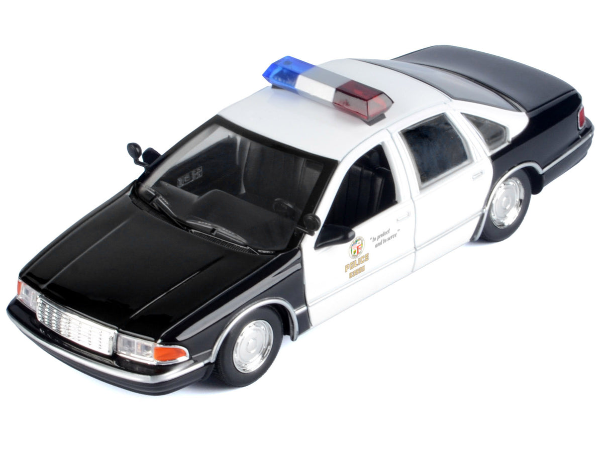 1993 Chevrolet Caprice Police Car 'LAPD (Los Angeles Police Department)' Black and White 'Law Enforcement and Public Service' Series 1/24 Diecast Model Car by Motormax