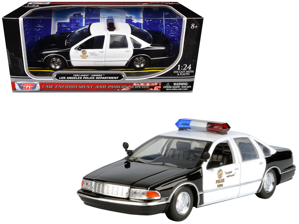 1993 Chevrolet Caprice Police Car 'LAPD (Los Angeles Police Department)' Black and White 'Law Enforcement and Public Service' Series 1/24 Diecast Model Car by Motormax