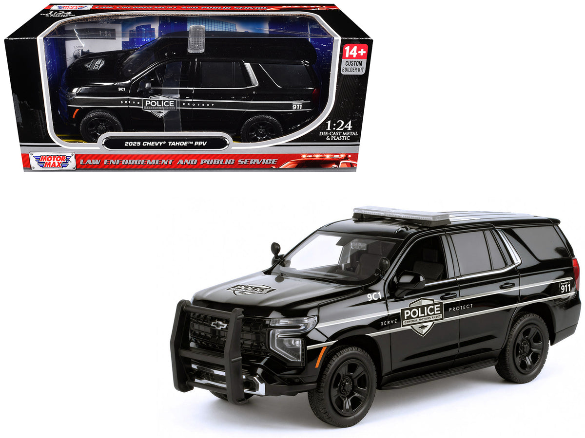 2025 Chevrolet Tahoe PPV 'General Motors Police' Black 'Custom Builder's Kit - Law Enforcement and Public Service' Series 1/24 Diecast Model Car by Motormax