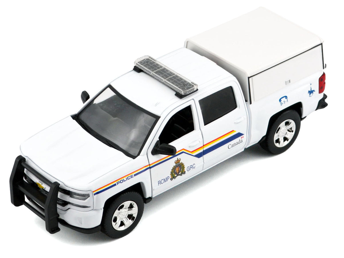 2017 Chevrolet Silverado 1500 LT Z71 Crew Cab Pickup Truck with Camper Box 'Royal Canadian Mounted Police' White 'Law Enforcement and Public Service' Series 1/24-1/27 Diecast Model Car by Motormax