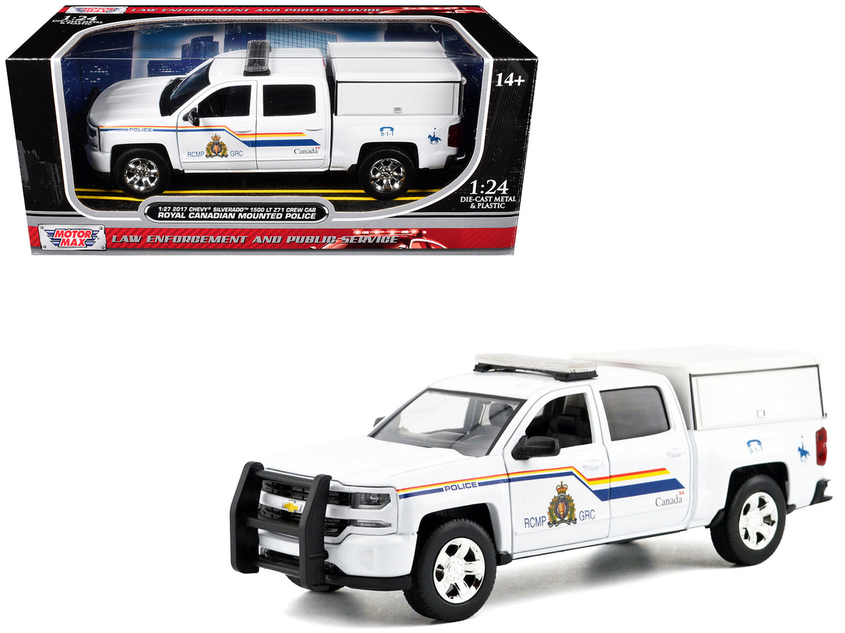 2017 Chevrolet Silverado 1500 LT Z71 Crew Cab Pickup Truck with Camper Box 'Royal Canadian Mounted Police' White 'Law Enforcement and Public Service' Series 1/24-1/27 Diecast Model Car by Motormax