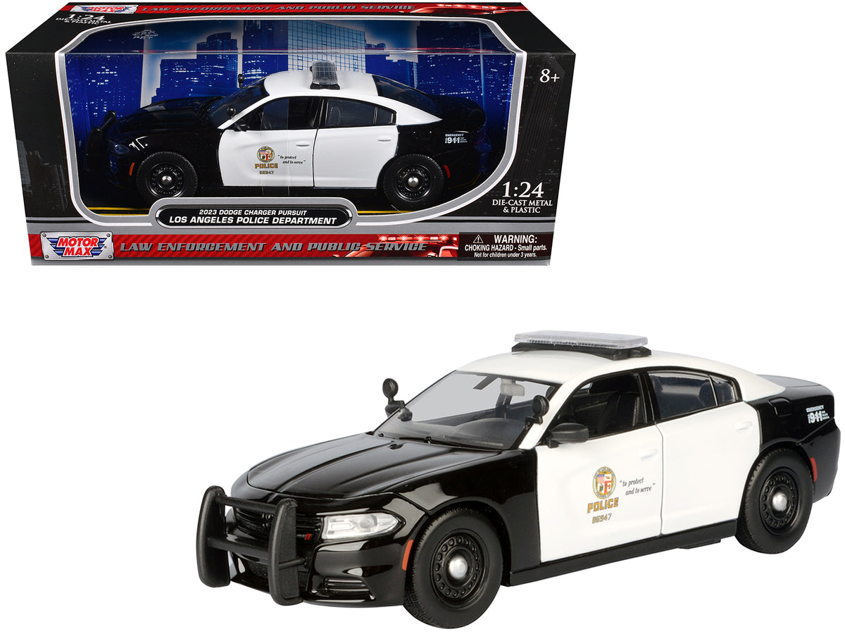 2023 Dodge Charger Pursuit Police Car 'LAPD (Los Angeles Police Department)' Black and White 'Law Enforcement and Public Service' Series 1/24 Diecast Model Car by Motormax