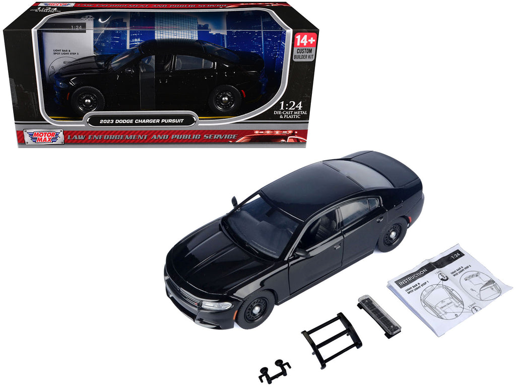 2023 Dodge Charger Pursuit Police Car Black 'Custom Builder's Kit - Law Enforcement and Public Service' Series 1/24 Diecast Model Car by Motormax