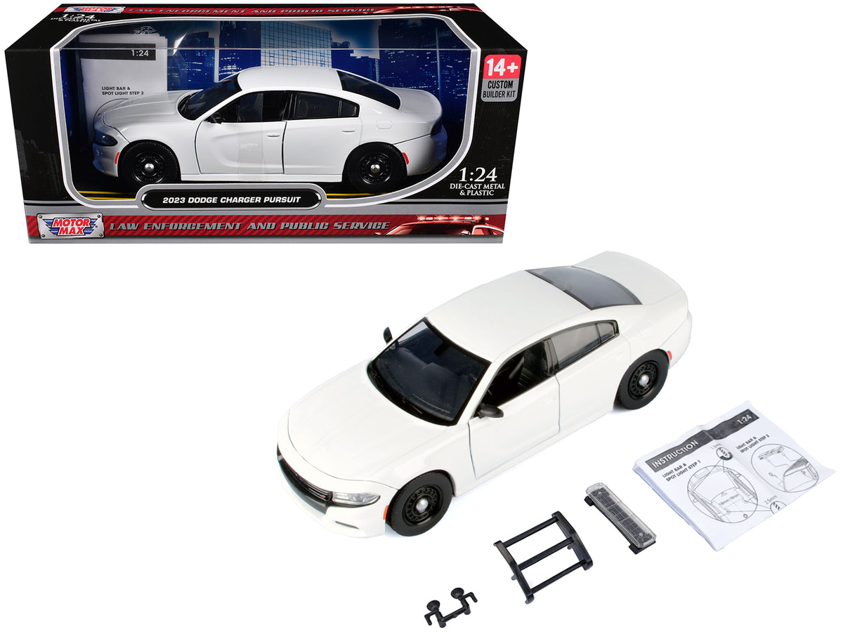 2023 Dodge Charger Pursuit Police Car White 'Custom Builder's Kit - Law Enforcement and Public Service' Series 1/24 Diecast Model Car by Motormax