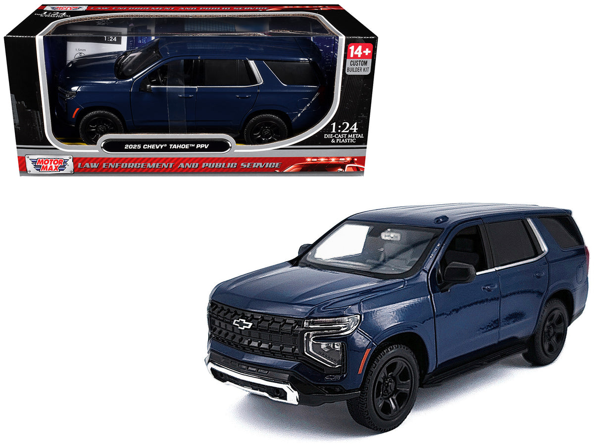 2025 Chevrolet Tahoe PPV Dark Blue 'Custom Builder's Kit - Law Enforcement and Public Service' Series 1/24 Diecast Model Car by Motormax