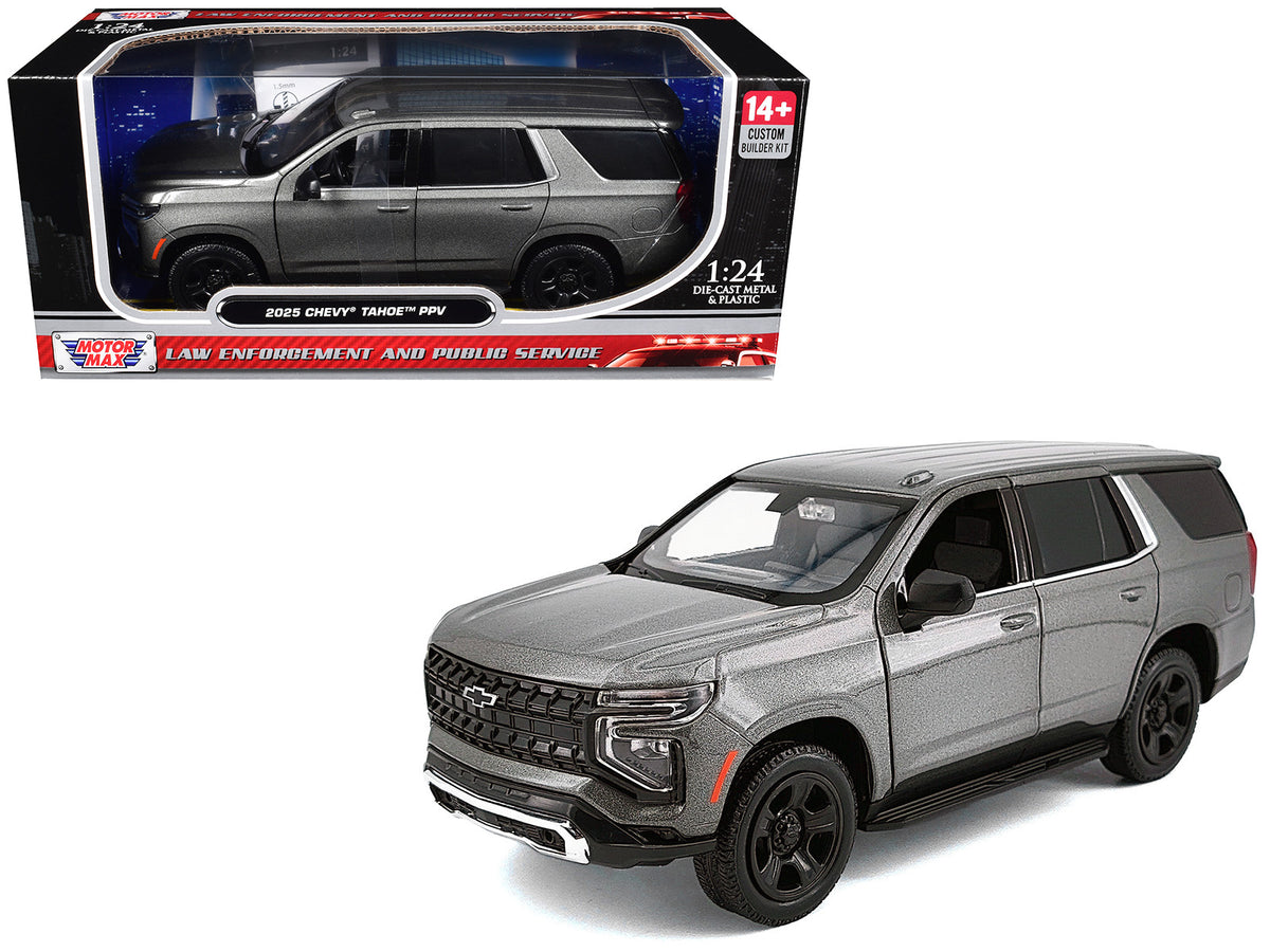 2025 Chevrolet Tahoe PPV Dark Gray Metallic 'Custom Builder's Kit - Law Enforcement and Public Service' 1/24 Diecast Model Car by Motormax