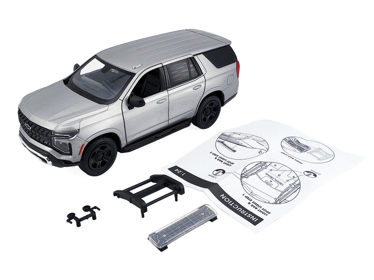 2025 Chevrolet Tahoe PPV Silver Metallic 'Custom Builder's Kit - Law Enforcement and Public Service' Series 1/24 Diecast Model Car by Motormax