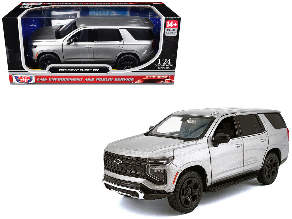 2025 Chevrolet Tahoe PPV Silver Metallic 'Custom Builder's Kit - Law Enforcement and Public Service' Series 1/24 Diecast Model Car by Motormax