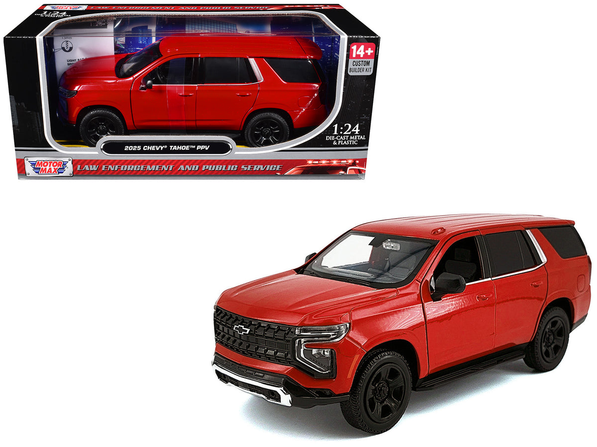 2025 Chevrolet Tahoe PPV Red 'Custom Builder's Kit - Law Enforcement and Public Service' Series 1/24 Diecast Model Car by Motormax