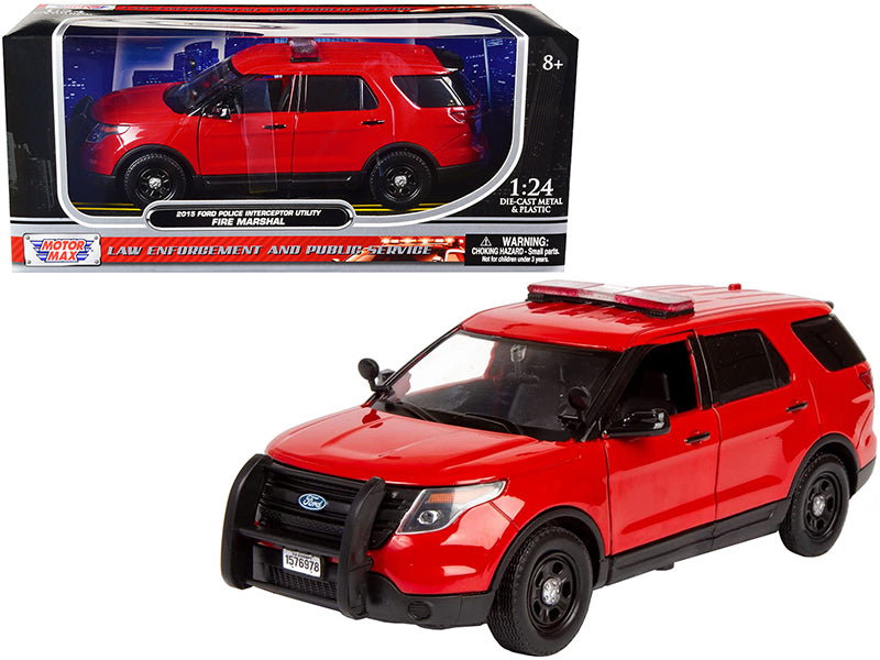 2015 Ford Police Interceptor Utility 'Fire Marshal' Plain Red 1/24 Diecast Model Car by Motormax