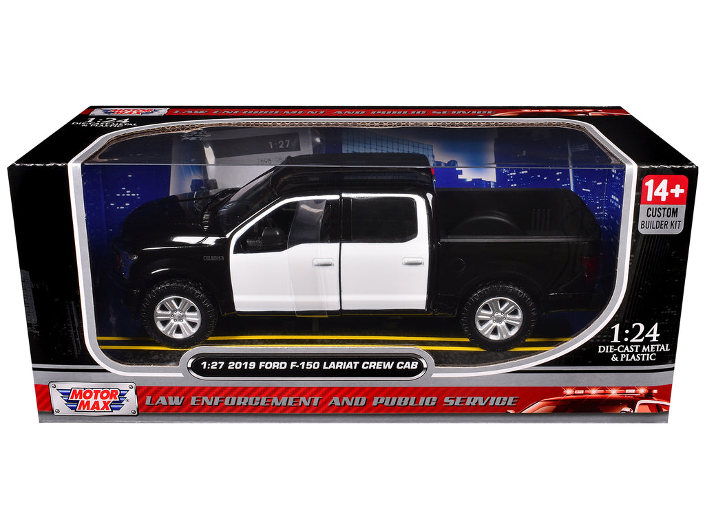 2019 Ford F-150 Lariat Crew Cab Pickup Truck Unmarked Plain Black and White 'Custom Builder's Kit - Law Enforcement and Public Service' Series 1/24-1/27 Diecast Model Car by Motormax