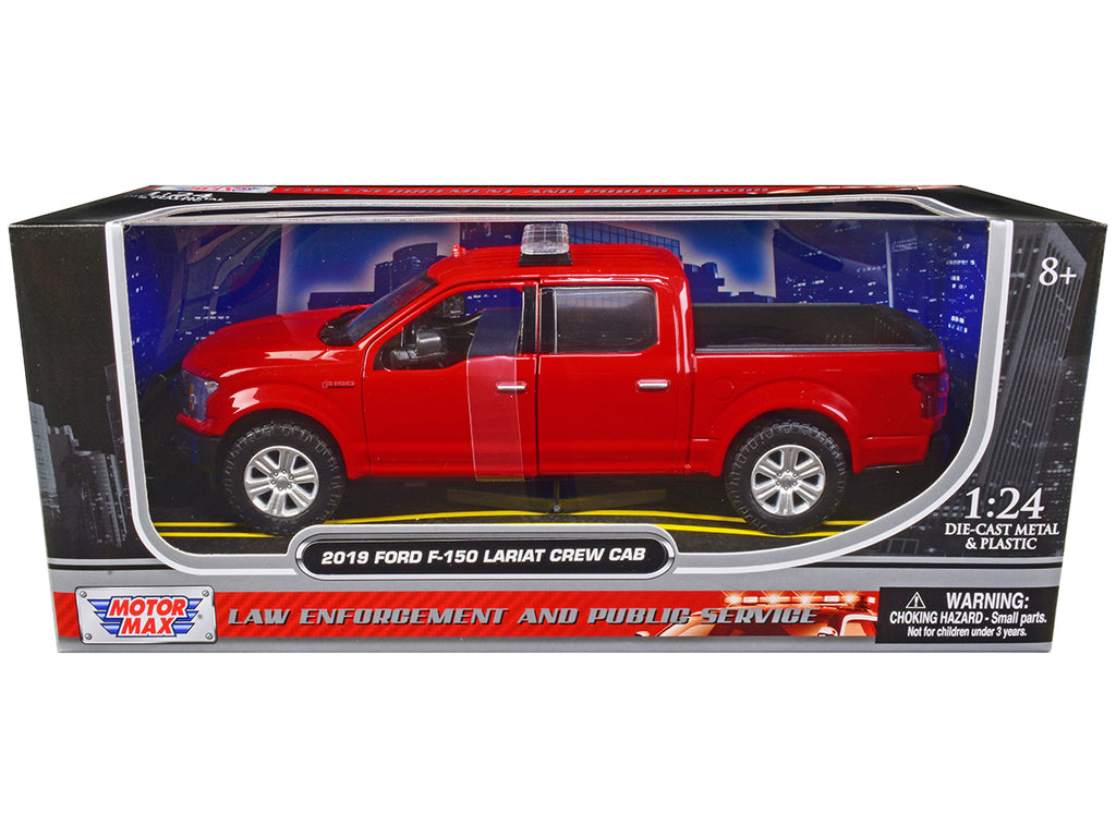 2019 Ford F-150 Lariat Crew Cab Pickup Truck Unmarked Fire Department Red 'Law Enforcement and Public Service' Series 1/24 Diecast Model Car by Motormax