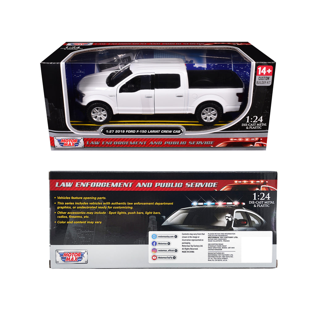 2019 Ford F-150 Lariat Crew Cab Pickup Truck Unmarked Plain White 'Custom Builder's Kit - Law Enforcement and Public Service' Series 1/24-1/27 Diecast Model Car by Motormax