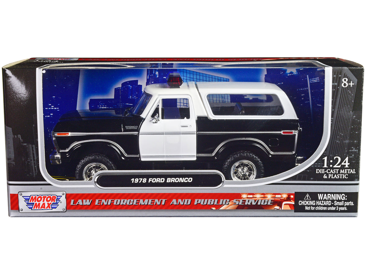 1978 Ford Bronco Police Car Unmarked Black and White 'Law Enforcement and Public Service' Series 1/24 Diecast Model Car by Motormax