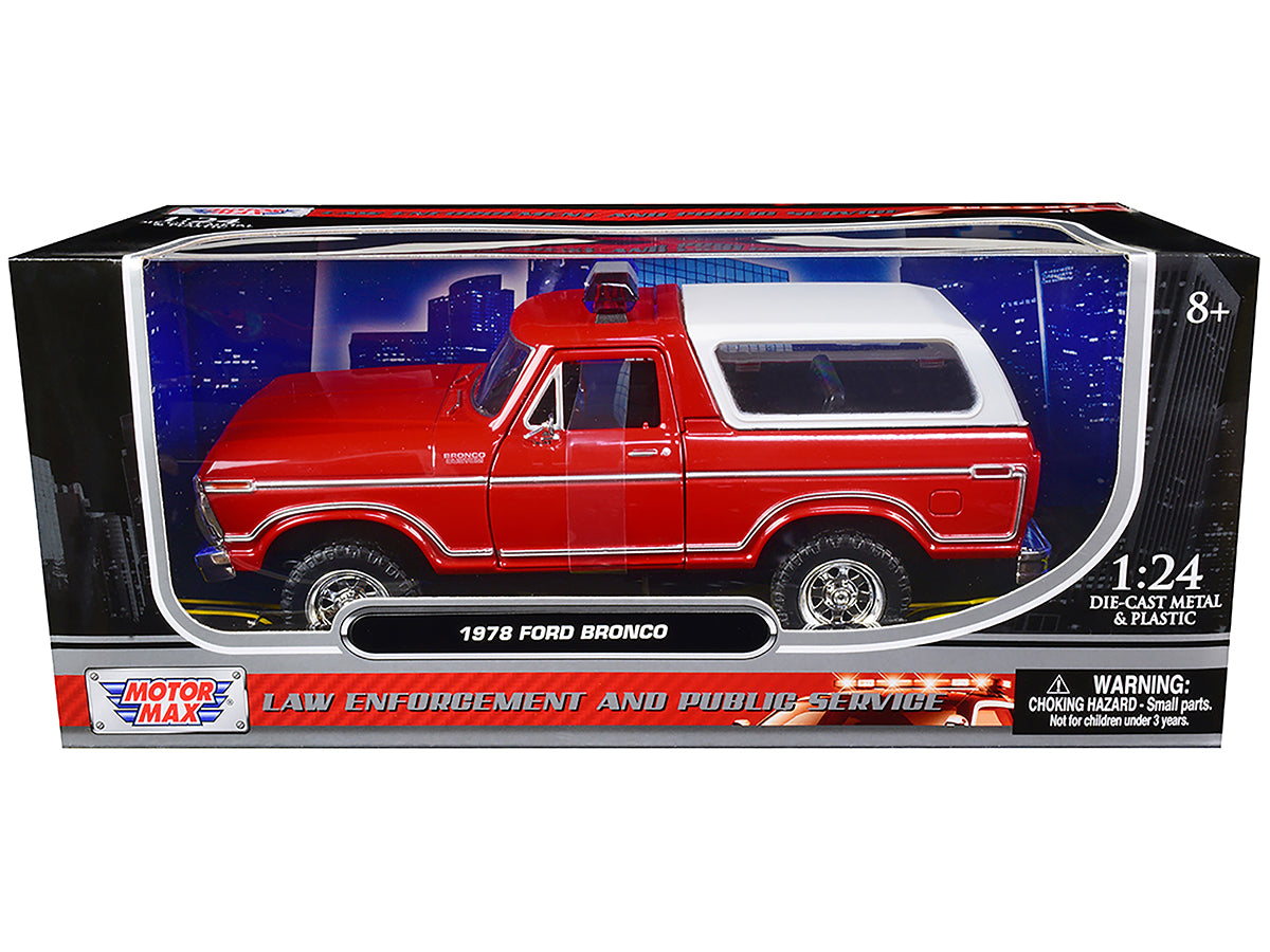 1978 Ford Bronco Fire Department Unmarked Red 'Law Enforcement and Public Service' Series 1/24 Diecast Model Car by Motormax