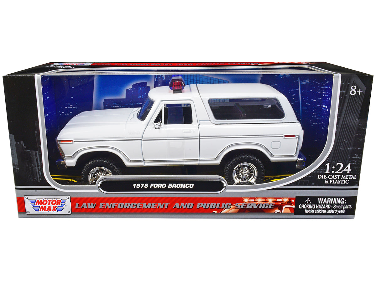 1978 Ford Bronco Police Car Unmarked White 'Law Enforcement and Public Service' Series 1/24 Diecast Model Car by Motormax