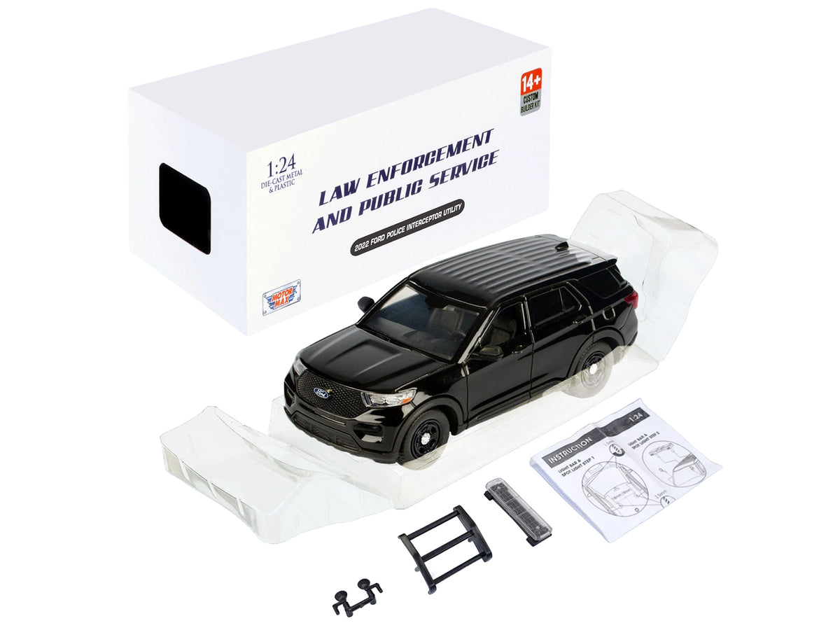 2022 Ford Police Interceptor Utility Unmarked Black 'Builder's Kit' 'Law Enforcement and Public Service' Series 1/24 Diecast Model Car by Motormax