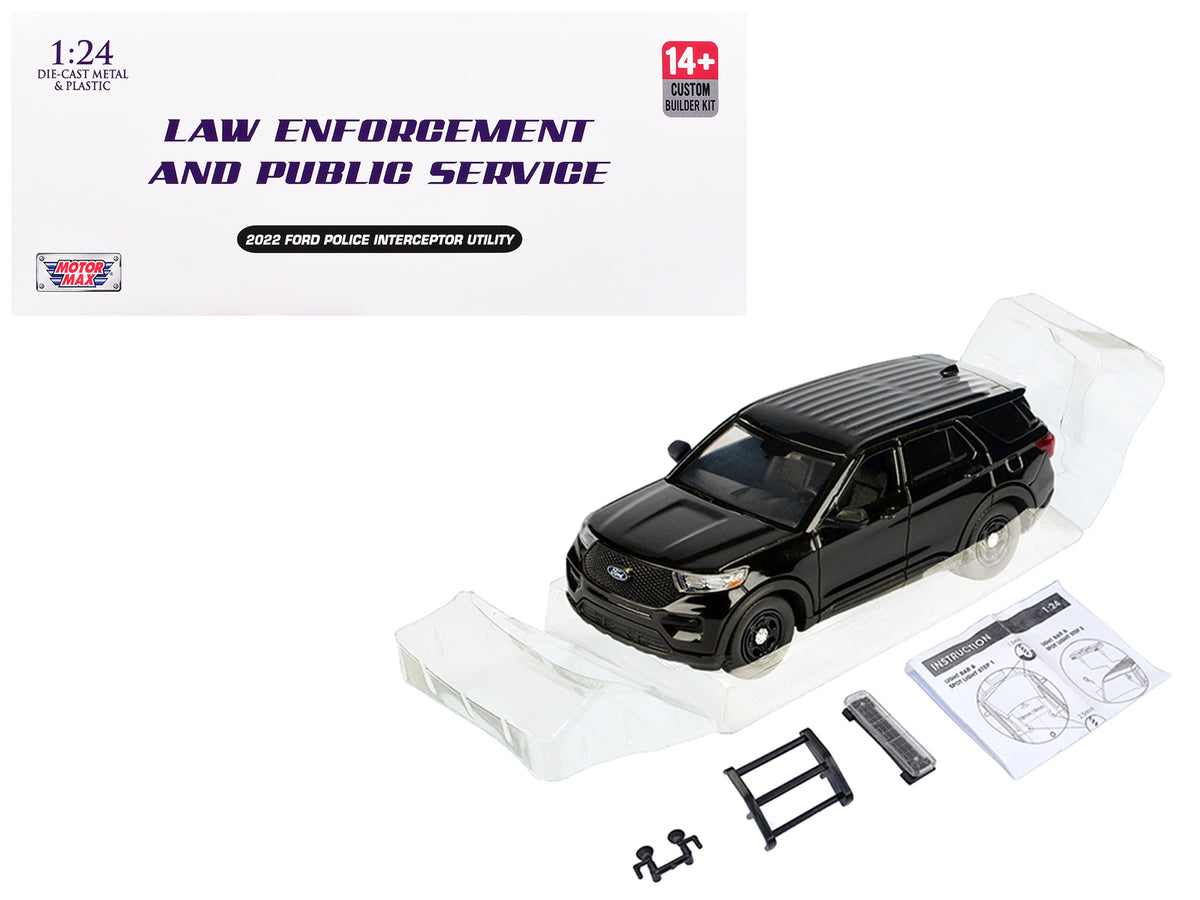 2022 Ford Police Interceptor Utility Unmarked Black 'Builder's Kit' 'Law Enforcement and Public Service' Series 1/24 Diecast Model Car by Motormax